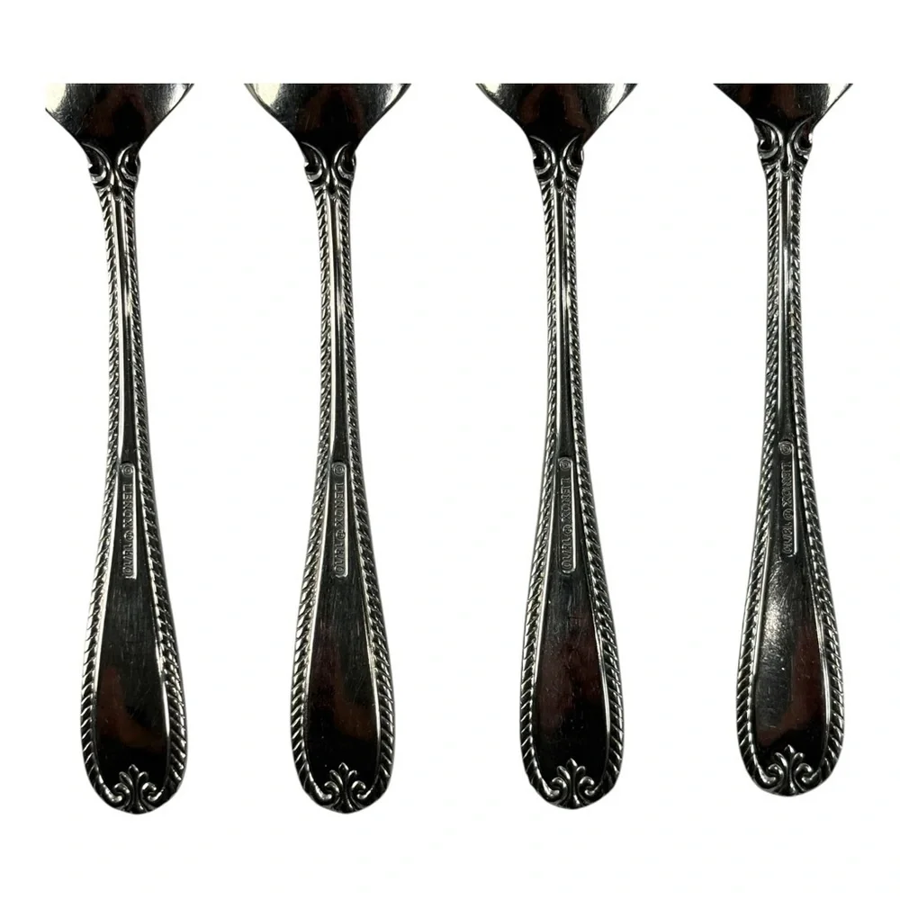 4 - Lenox Tudor Bead Augusta Dinner Soup Spoons 18/10 Stainless Steel Flatware